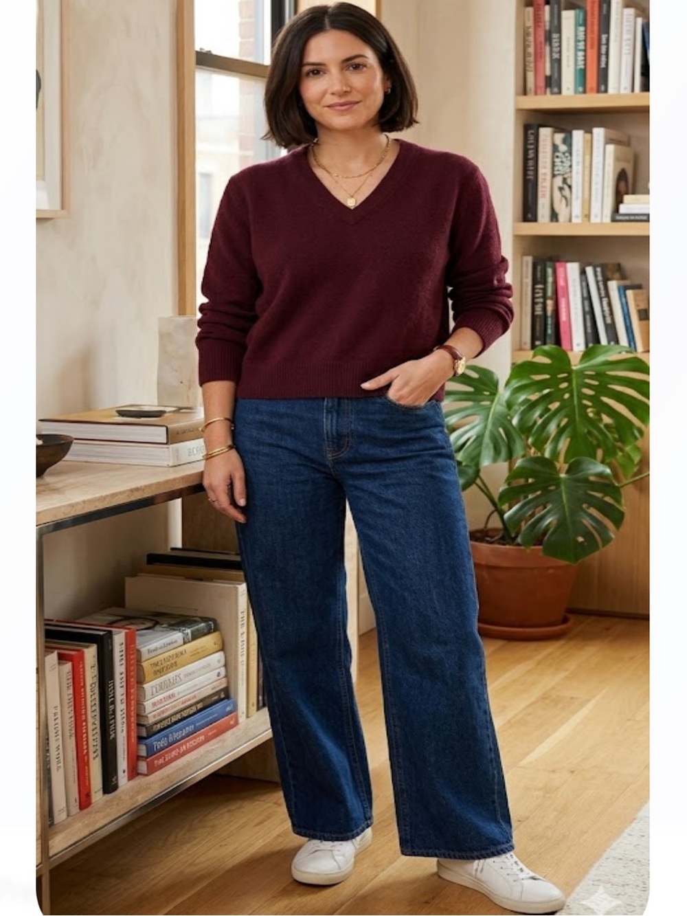 Paloma Wool 100% Cashmere V-Neck Sweater in Burgundy Wine